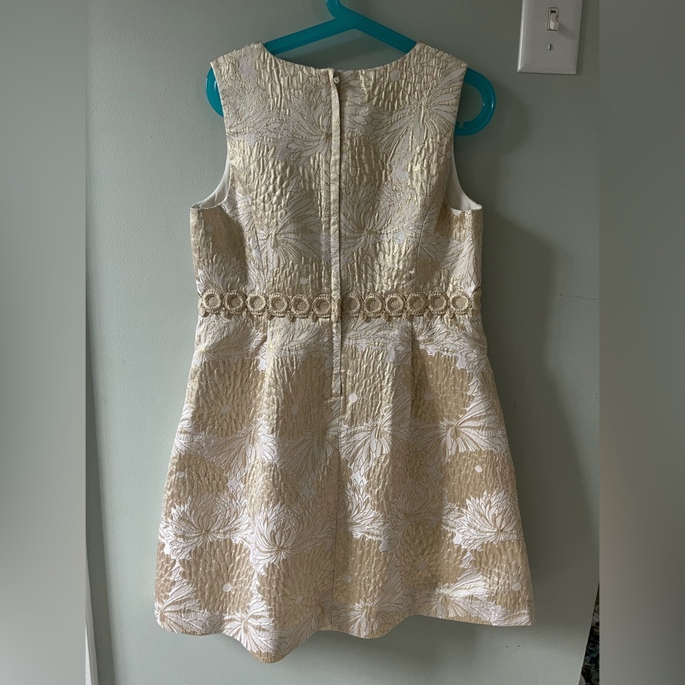 NWT Lilly Pulitzer girls 12 Gold Jacquard Dress Mini Claire in Bloom Brocade - Picture 2 of 7